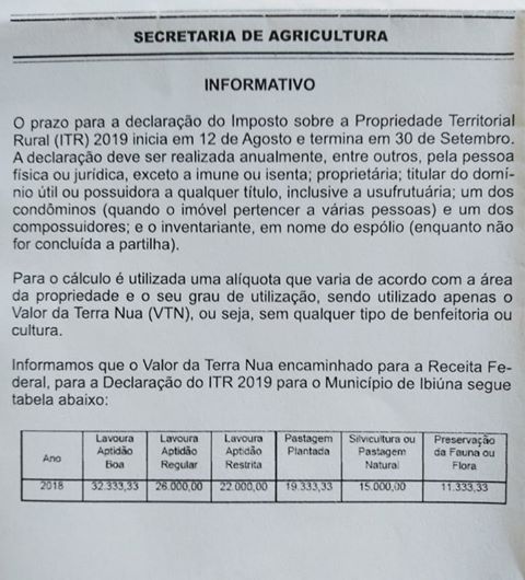 Utilidade pública: Está em vigor prazo para fazer a declaração sobre a Propriedade Territorial Rural (ITR)